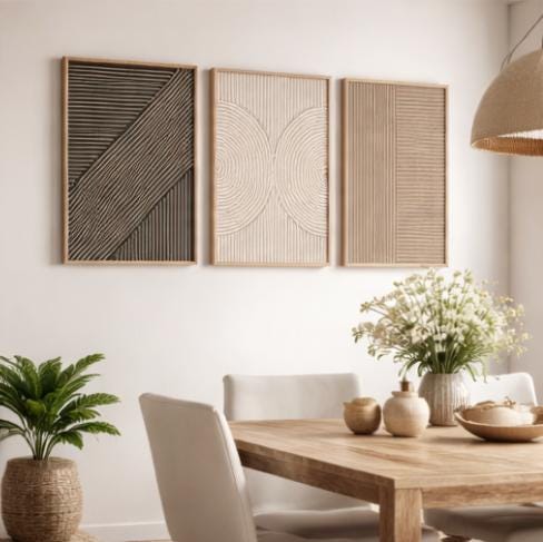 Abstract Canvas Set - Set van 3 beige zwarte minimalistische