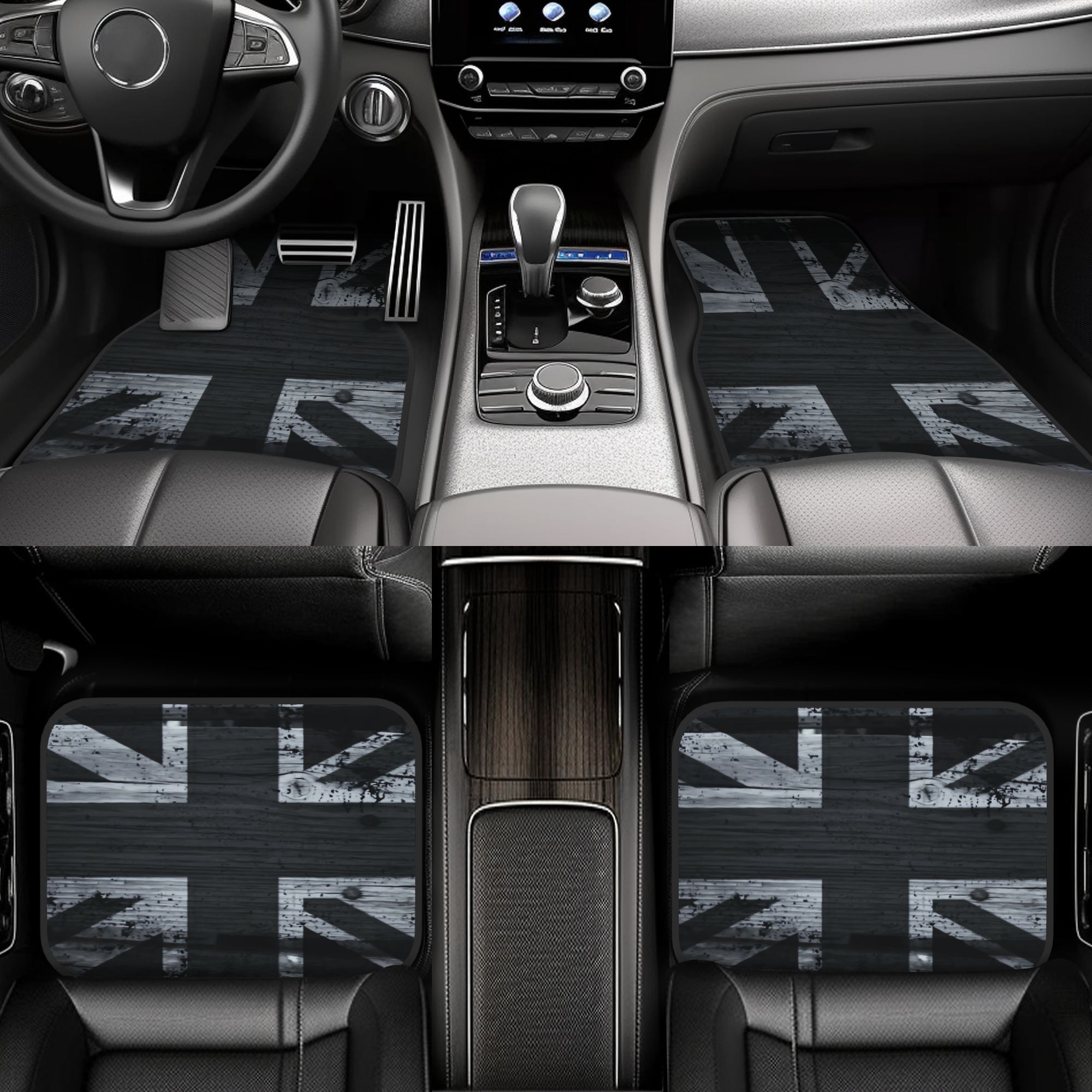 Interior Design Uk - 4 stuks zwart-wit Britse vlag autovloermatten,