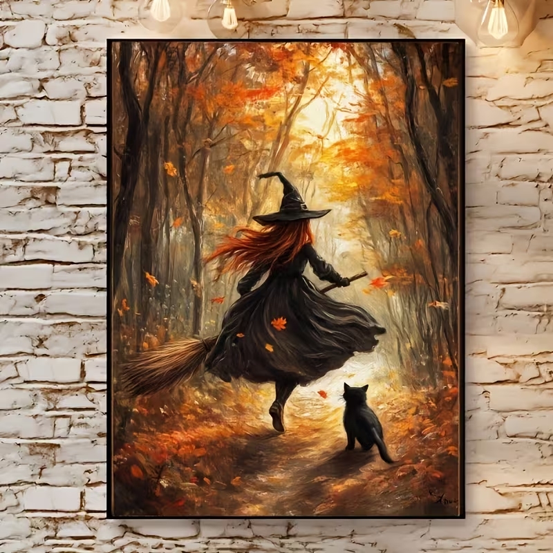 Interior Design Room - Retro Halloween Herfst Heks Op Bezemsteel