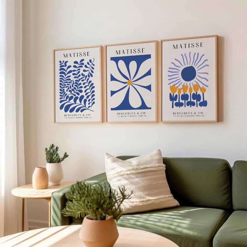 Abstract Canvas Set - Blauwe Matisse-prints, set van 3 prints
