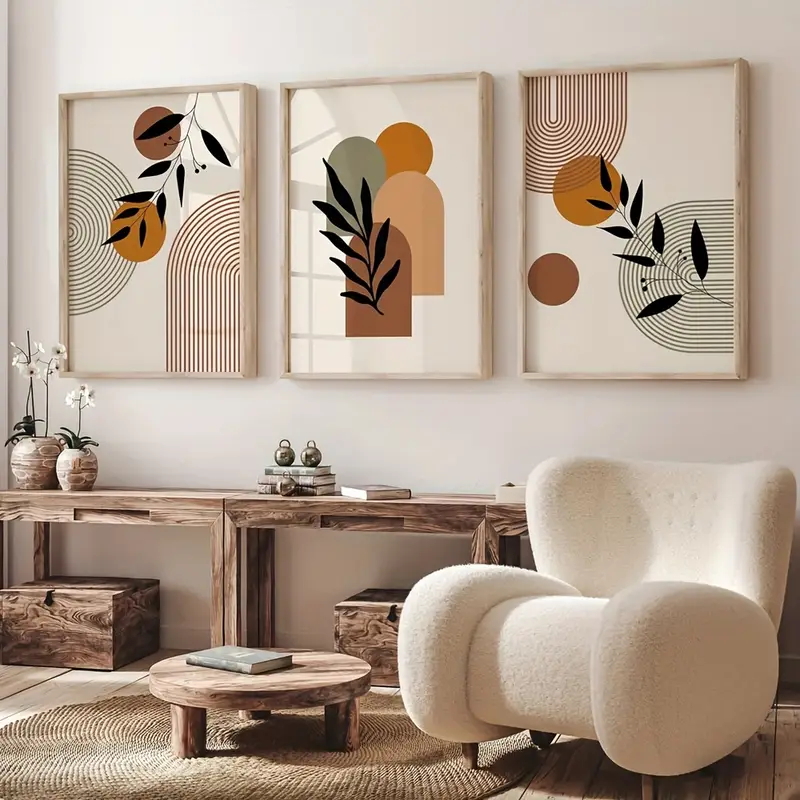 Abstract Canvas Set - 3 stuks planten-geometrische abstracte posters in