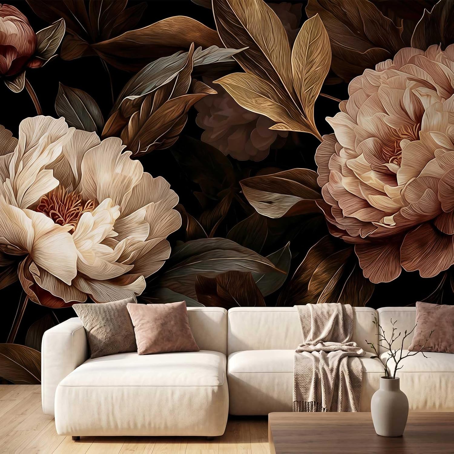 Elegant pioenroos bloementapij - Interior Design Apartment recensie en prijs