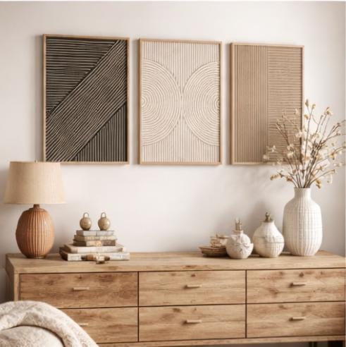 Set van 3 beige zwarte minimal - Abstract Canvas Set recensie en prijs